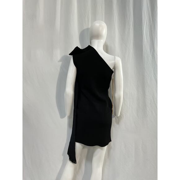 Az Factory Mybody Black Viscose One-Shoulder Bow-Detailed Stretch-Knit Mini - Picture 2 of 4